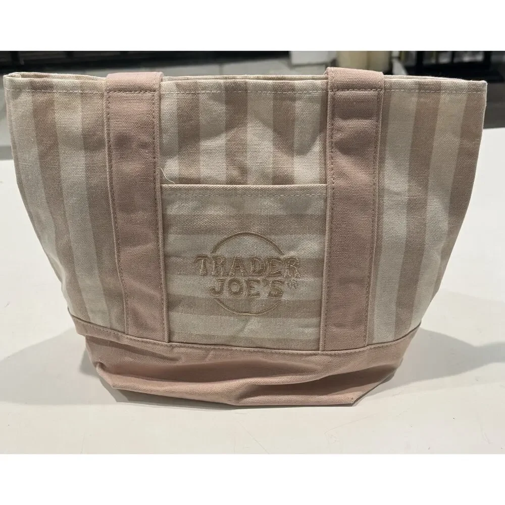 TAN Trader Joe’s Limited Edition 2026 Mini Stripe Canvas Tote Bag NEW